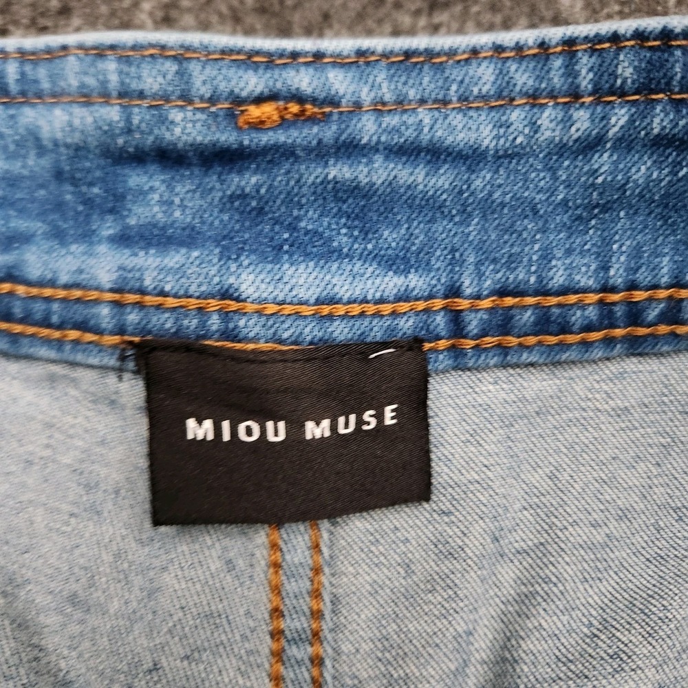 Miou Muse Womens Large Light Blue Wide Leg Denim Jeans Stretch Baggy Raw Hem - Picture 8 of 10